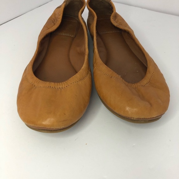 Tory Burch Eddie Tan Leather Ballet Flats Shoes Women’s Size 6.5 flaws - Picture 2 of 16